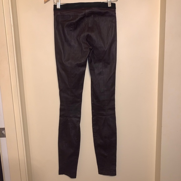 Theory 100% Leather Pants Lambskin Skinny Leggings, Purple - Picture 3 of 10